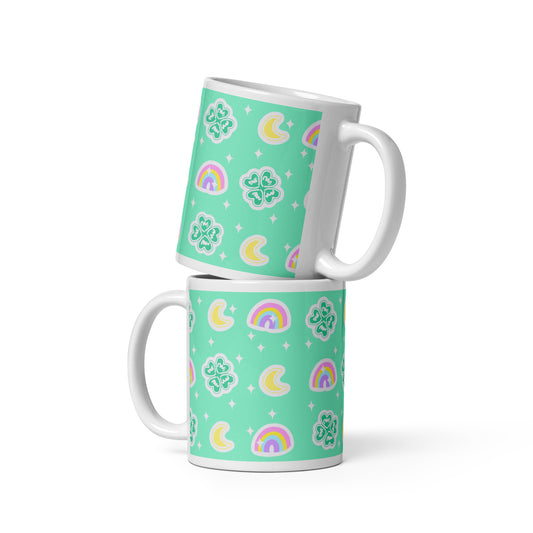 Charmed With Luck White Glossy Mug (Green)