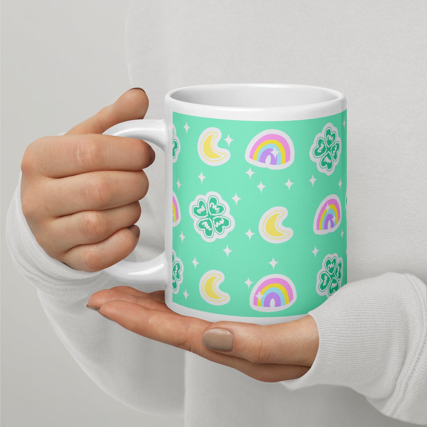 Charmed With Luck White Glossy Mug (Green)
