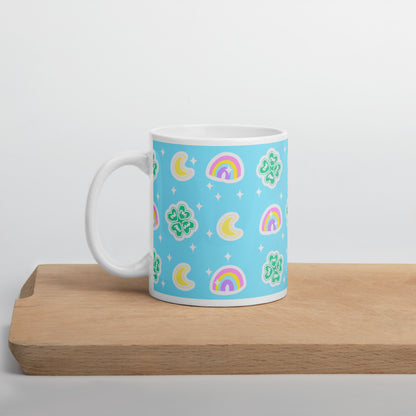 Charmed With Luck White Glossy Mug (Blue)