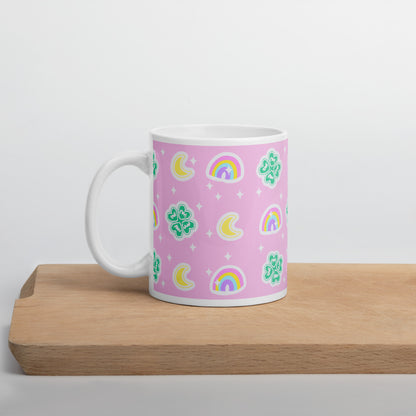 Charmed With Luck White Glossy Mug (Pink)