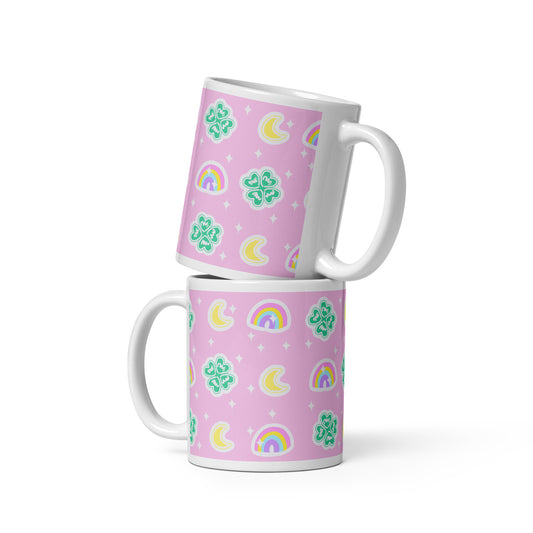 Charmed With Luck White Glossy Mug (Pink)