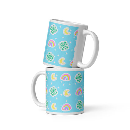 Charmed With Luck White Glossy Mug (Blue)
