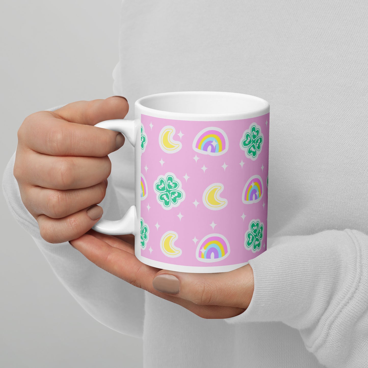 Charmed With Luck White Glossy Mug (Pink)