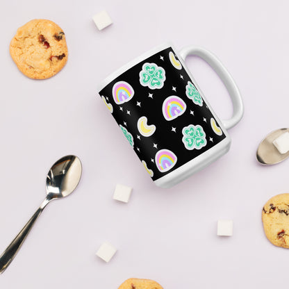 Charmed With Luck White Glossy Mug (Black)