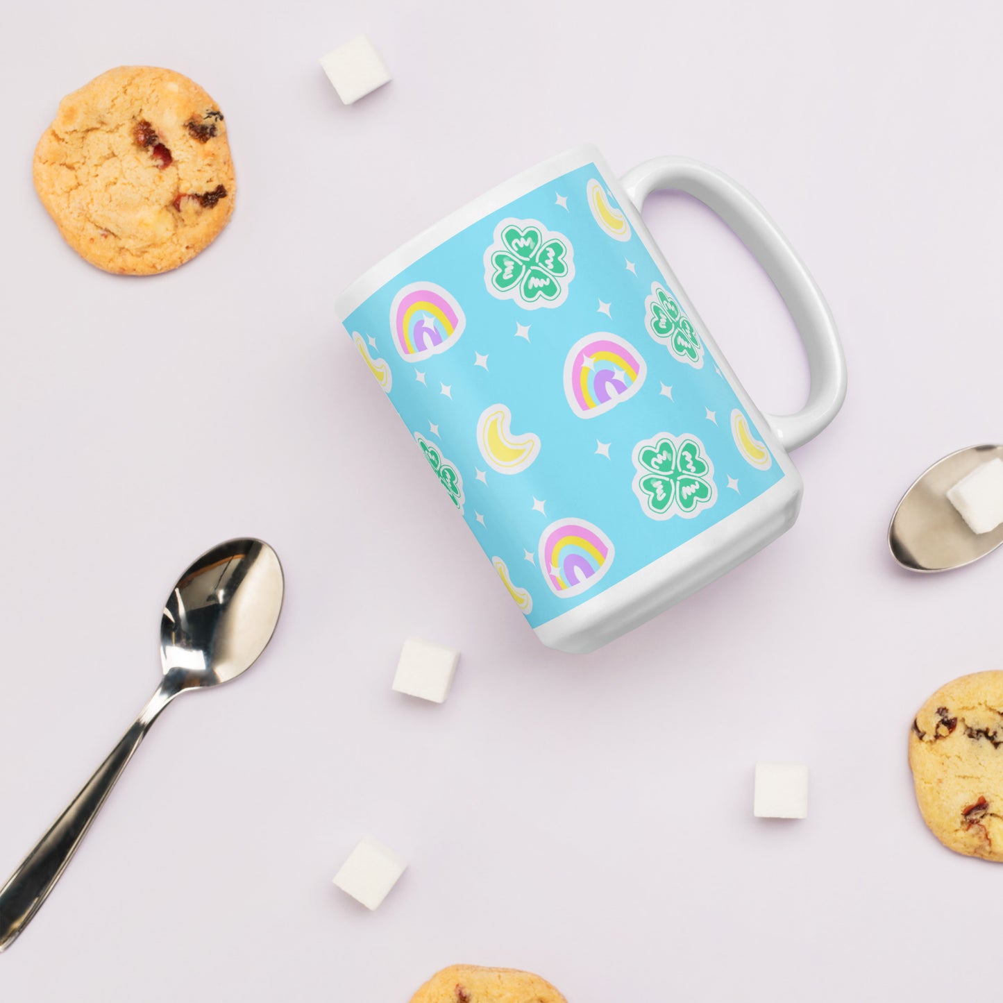 Charmed With Luck White Glossy Mug (Blue)