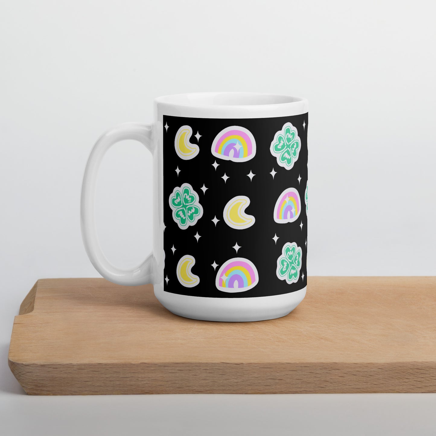 Charmed With Luck White Glossy Mug (Black)