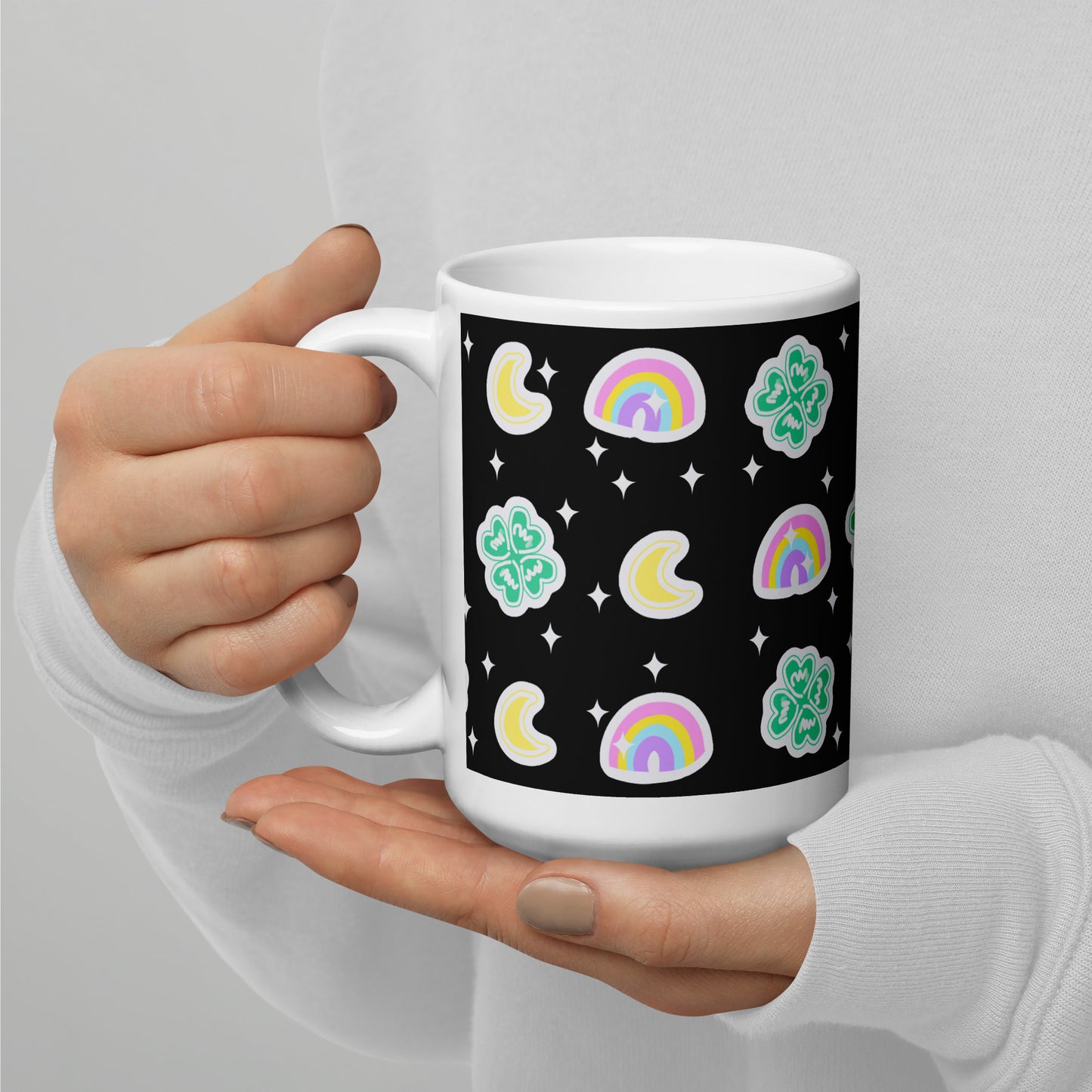 Charmed With Luck White Glossy Mug (Black)