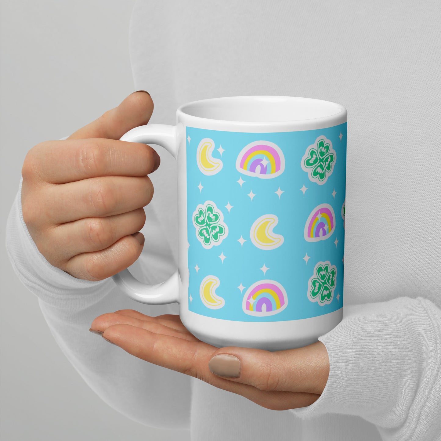 Charmed With Luck White Glossy Mug (Blue)