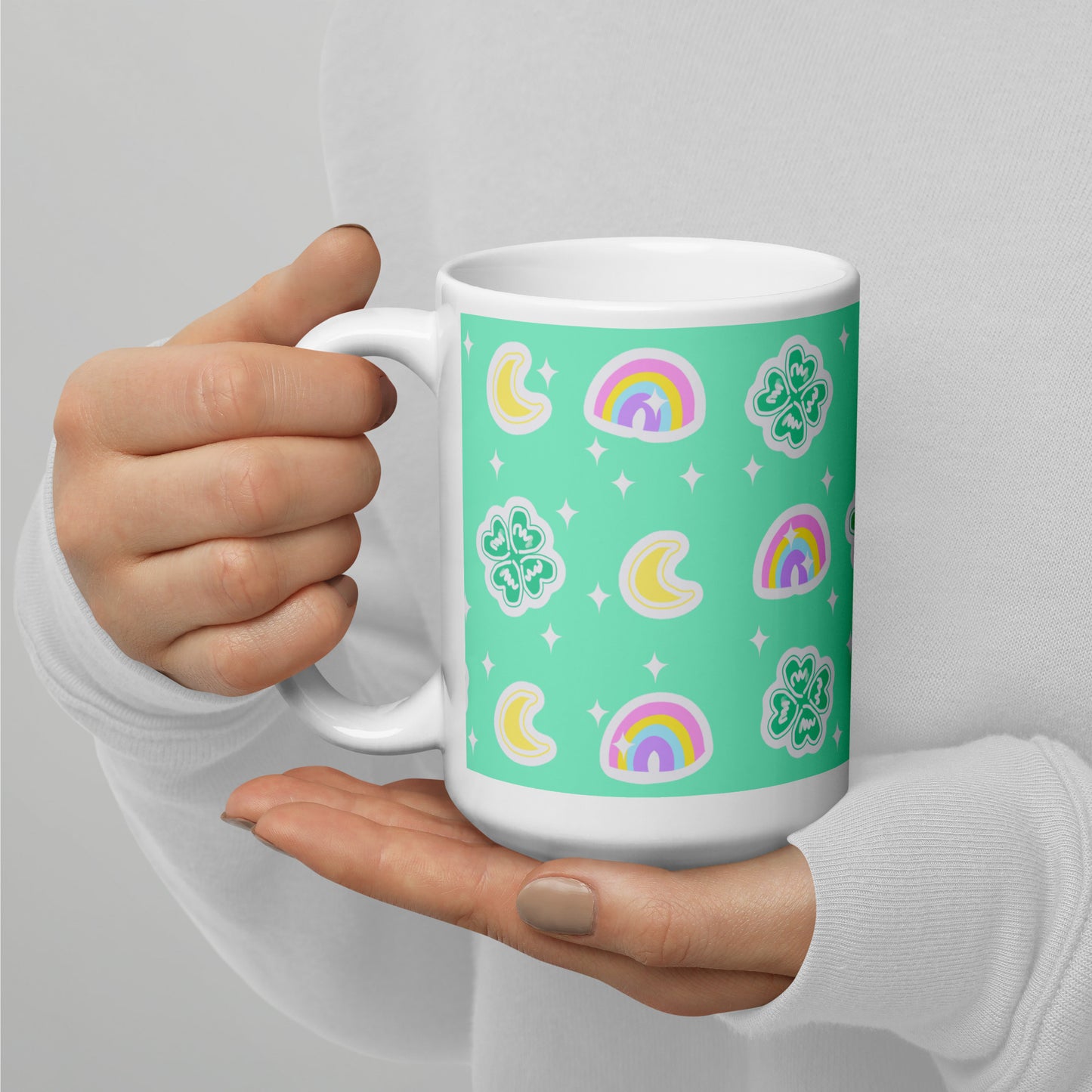 Charmed With Luck White Glossy Mug (Green)