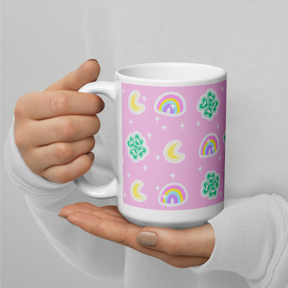 Charmed With Luck White Glossy Mug (Pink)