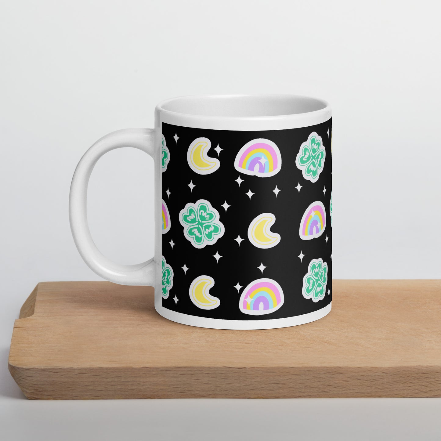 Charmed With Luck White Glossy Mug (Black)