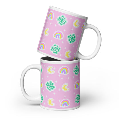Charmed With Luck White Glossy Mug (Pink)