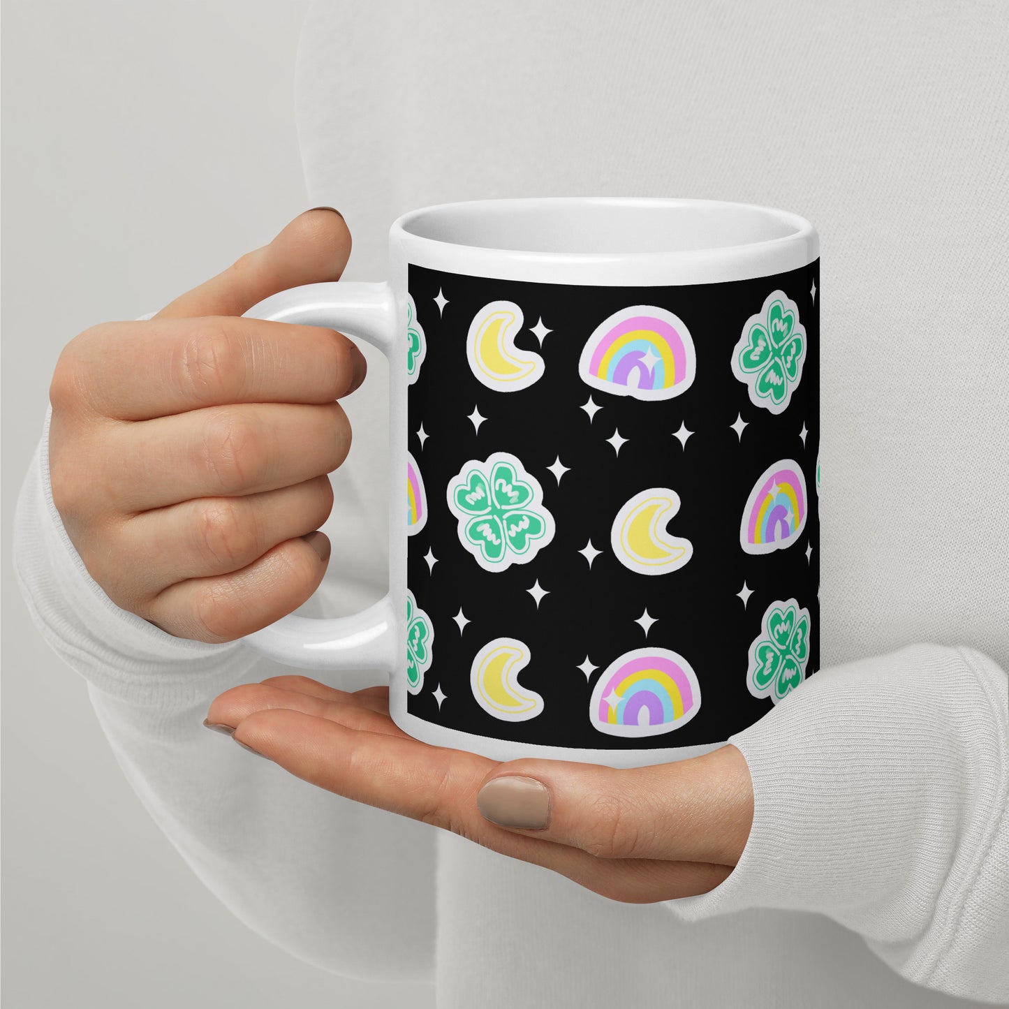 Charmed With Luck White Glossy Mug (Black)