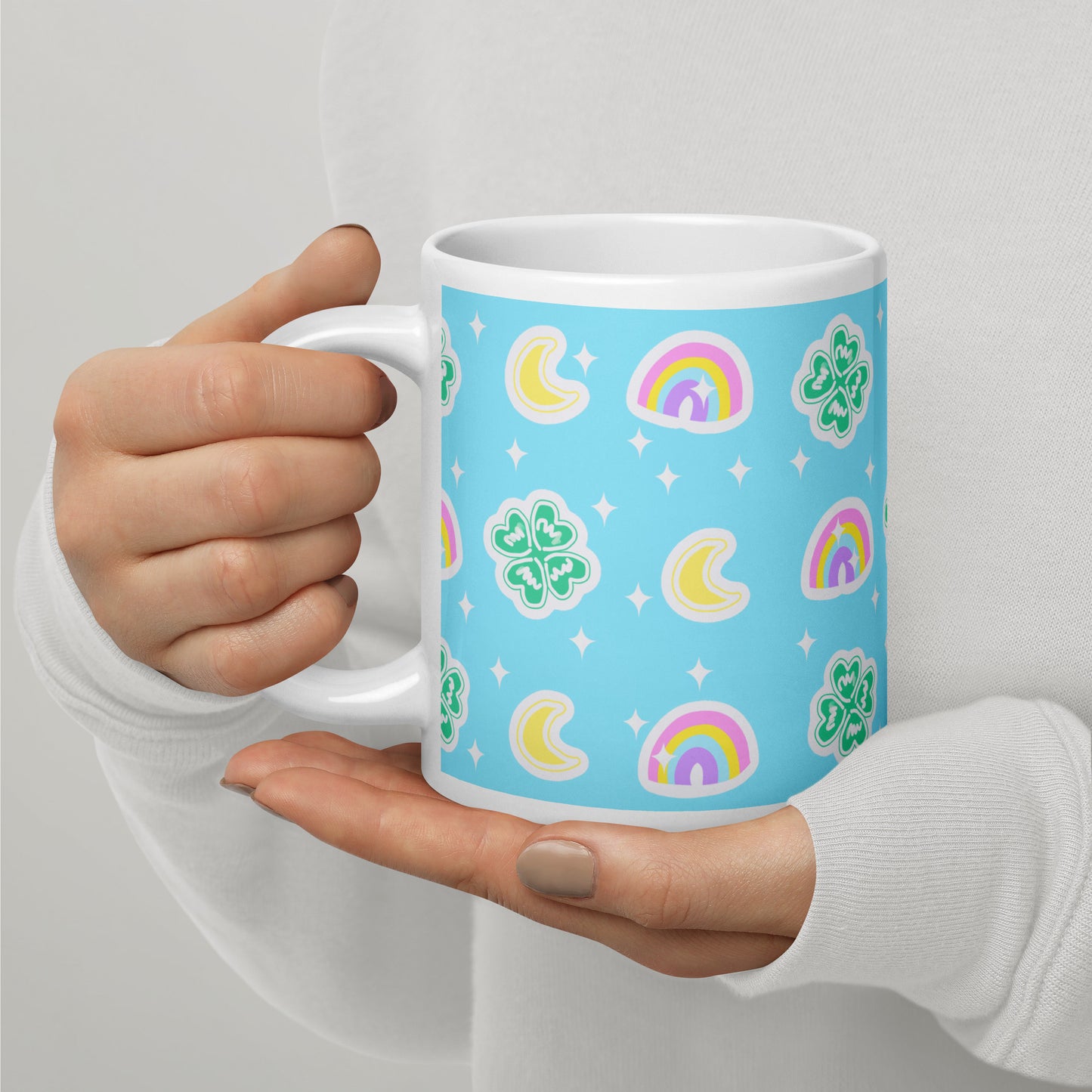 Charmed With Luck White Glossy Mug (Blue)